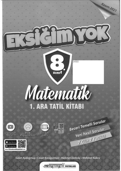 EKSİĞİM YOK MATEMATİK 1. ARA TATİL KİTABI