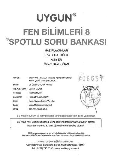 FEN BİLİMLERİ SPOTLU SORU BANKASI ANKA Fotokopi