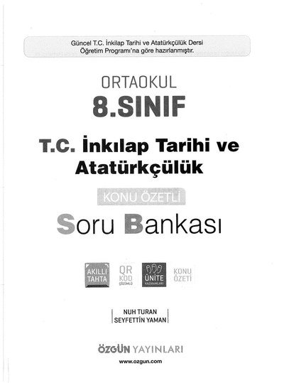 ORTAOKUL T.C. İNKILAP TARİHİ VE ATATÜRKÇÜLÜK SORU BANKASI ANKA Fotokopi