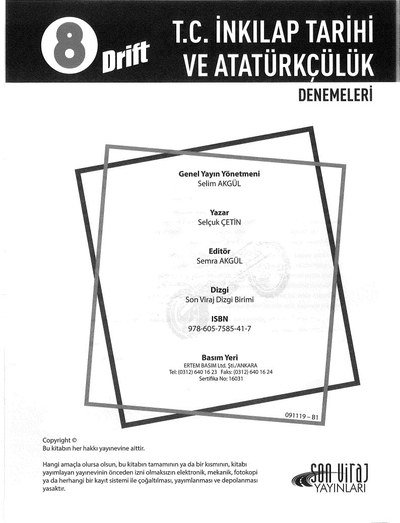 T.C. İNKILAP TARİHİ VE ATATÜRKÇÜLÜK DENEMELERİ DRİFT ANKA Fotokopi