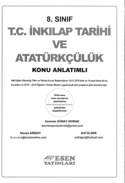 T.C. İNKILAP TARİHİ VE ATATÜRKÇÜLÜK KONU ANLATIMLI ANKA Fotokopi