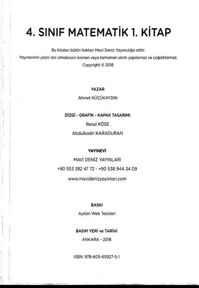 MATEMATİK 1. KİTAP ANKA Fotokopi