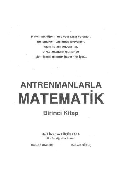 ANTRENMANLARLA MATEMATİK BİRİNCİ KİTAP ANKA Fotokopi