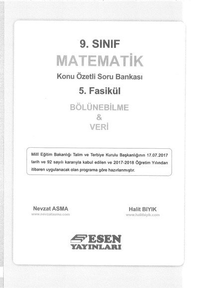 MATEMATİK KONU ÖZETLİ SORU BANKASI 5. FASİKÜL BÖLÜNEBİLME & VERİ