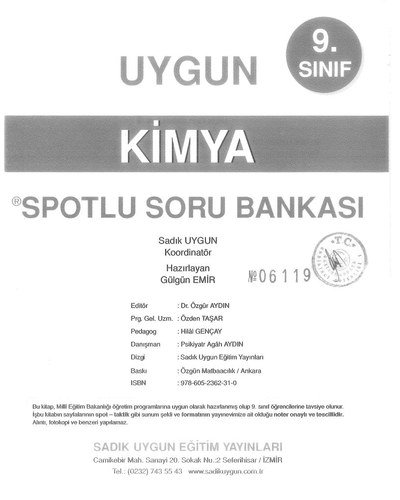 KİMYA SPOTLU SORU BANKASI ANKA Fotokopi