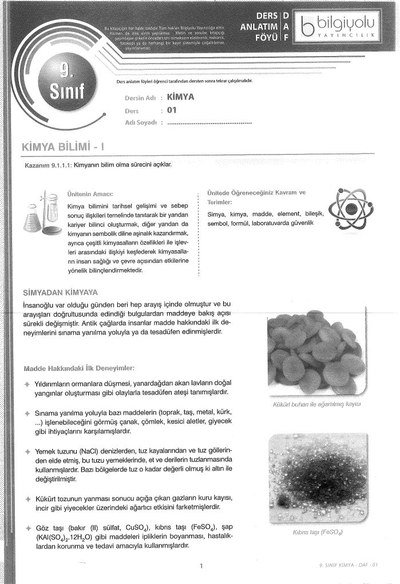 DERS ANLATIM FÖYÜ KİMYA ANKA Fotokopi