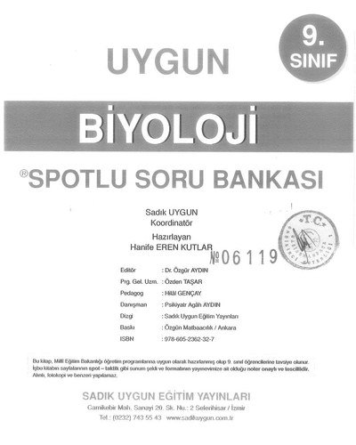 BİYOLOJİ SPOTLU SORU BANKASI ANKA Fotokopi