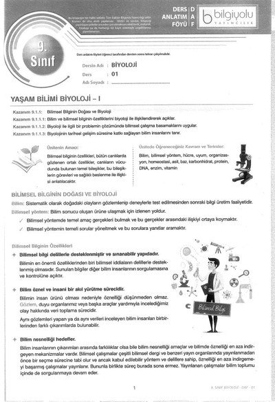 DERS ANLATIM FÖYÜ BİYOLOJİ ANKA Fotokopi