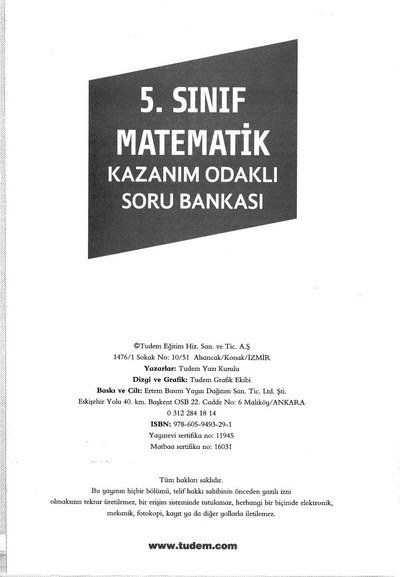 MATEMATİK KAZANIM ODAKLI SORU BANKASI ANKA Fotokopi