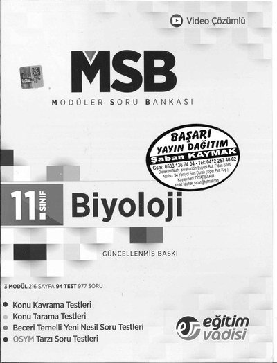MODÜLER SORU BANKASI BİYOLOJİ GÜNCELLENMİŞ BASKI ANKA Fotokopi