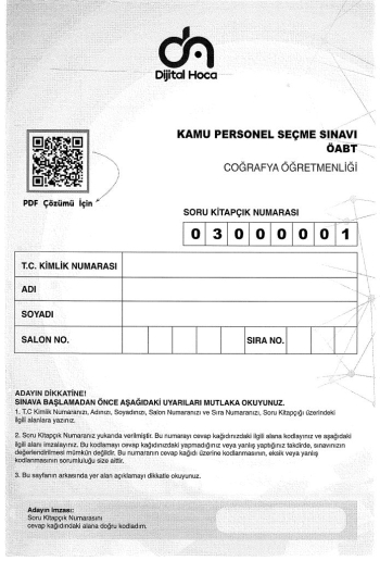 COĞRAFYA ÖĞRETMENLİĞİ 6*75 ÇÖZÜMLÜ DENEME ANKA Fotokopi