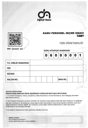 FİZİK ÖĞRETMENLİĞİ 6*75 DENEME SINAVI ANKA Fotokopi