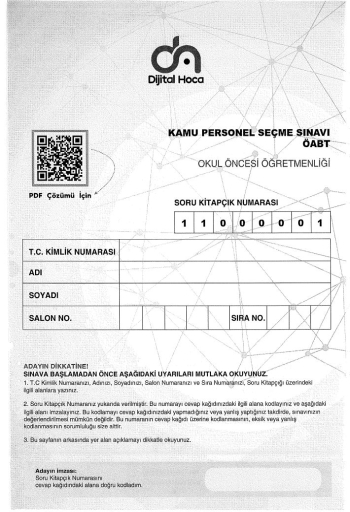 OKUL ÖNCESİ ÖĞRETMENLİĞİ 6*75 DENEME ANKA Fotokopi