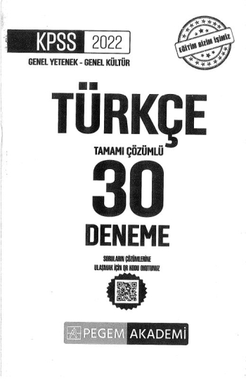 TÜRKÇE TAMAMI ÇÖZÜMLÜ 30 DENEME ANKA Fotokopi