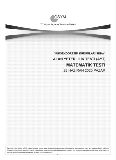 MATEMATİK SON 11 YIL ÇIKMIŞ SORULAR (AYT) (2020 DAHİL) ANKA Fotokopi
