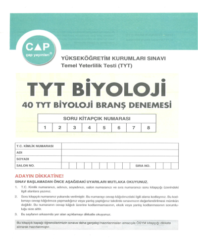 TYT Biyoloji 40 x 6 Up Deneme ANKA Fotokopi