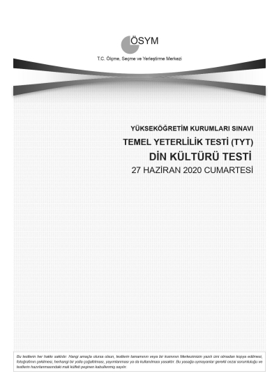 DİN KÜLTÜRÜ SON 11 YIL ÇIKMIŞ SORULAR (TYT) (2020 DAHİL) ANKA Fotokopi