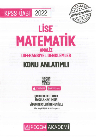 LİSE MATEMATİK ANALİZ - DİFERANSİYEL DENKLEMLER KONU ANLATIMLI ANKA Fotokopi