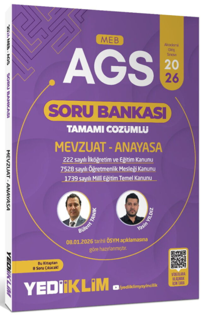 2026 MEB-AGS Mevzuat-Anayasa Soru Bankası Çözümlü Yediiklim Yayınları