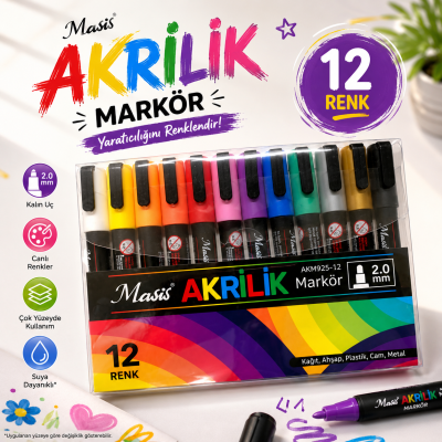 Masis 12 AKRİLİK MARKÖRÜ AKM925-12 ANKA Fotokopi