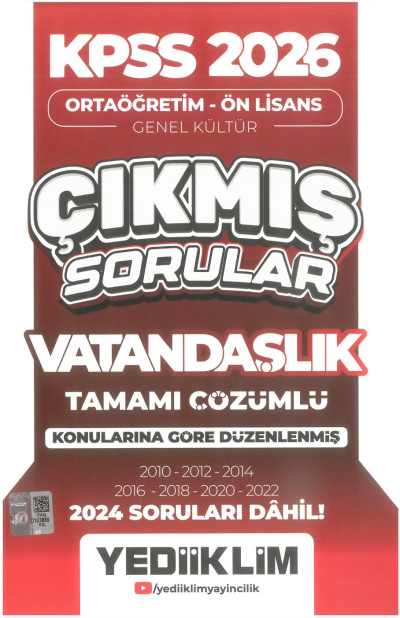 2026 KPSS Ortaöğretim Ön Lisans Genel Kültür Vatandaşlık Tamamı Çözümlü Çıkmış Sorular(2024 soruları dahil) Yediiklim Yayınları ANKA Fotokopi