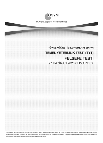 FELSEFE SON 11 YIL ÇIKMIŞ SORULAR (TYT) (2020 DAHİL) ANKA Fotokopi