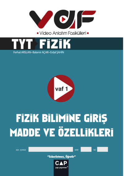 TYT Fizik Video Anlatım Fasikülleri Vaf Yayınları ANKA Fotokopi
