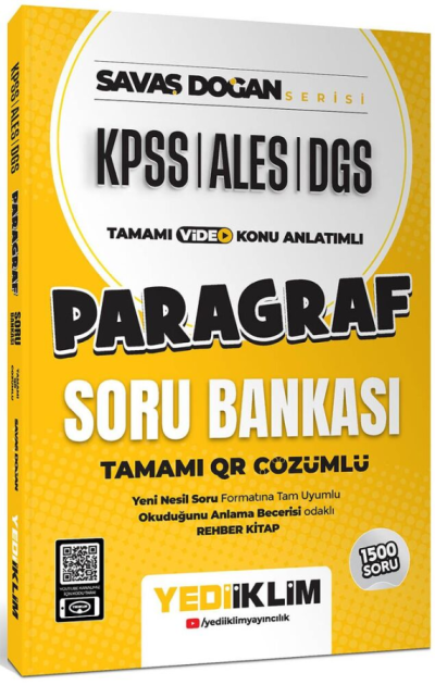 KPSS ALES DGS Savaş Doğan Serisi Paragraf Tamamı Video Konu Anlatımlı ve Tamamı QR Çözümlü Soru Bankası Yediiklim Yayınları ANKA Fotokopi