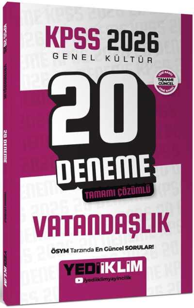 2026 KPSS Genel Kültür Vatandaşlık Tamamı Çözümlü 20 Deneme Yediiklim Yayınları ANKA Fotokopi