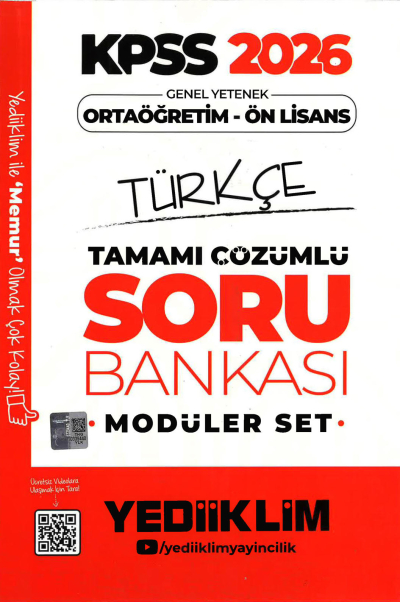 2026 KPSS Lise Ortaöğretim Ön Lisans Soru Bankası Çözümlü Modüler TÜRKÇE Yediiklim Yayınları