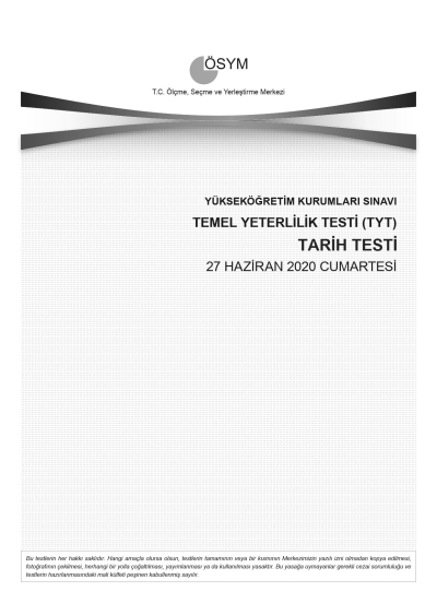 TARİH SON 11 YIL ÇIKMIŞ SORULAR (TYT) (2020 DAHİL) ANKA Fotokopi