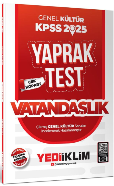 2025 KPSS Vatandaşlık Genel Kültür Çek Kopart Yaprak Test Yediiklim Yayınları