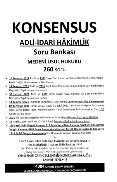 KONSENSUS ADLİ İDARİ HAKİMLİK SORU BANKASI MEDENİ USUL HUKUKU 17. BASKI ANKA Fotokopi