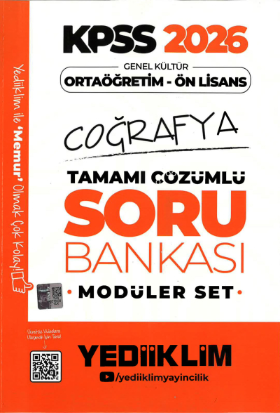 2026 KPSS Lise Ortaöğretim Ön Lisans Soru Bankası Çözümlü Modüler COĞRAFYA Yediiklim Yayınları
