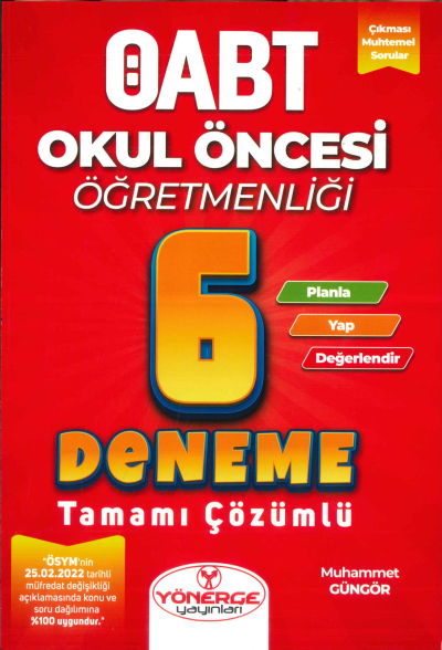 ÖABT Okul Öncesi Öğretmenliği 6 Deneme Çözümlü Yönerge Yayınları ANKA Fotokopi