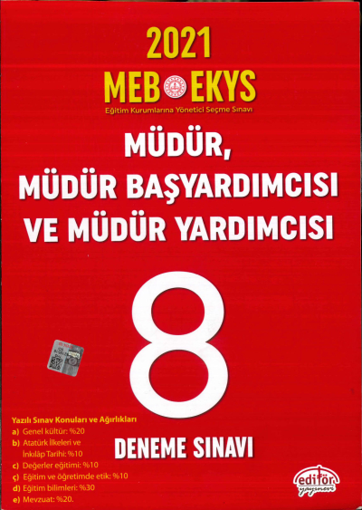 2021 MÜDÜR, MÜDÜR BAŞYARDIMCISI VE MÜDÜR YARDIMCISI SORU BANKASI 8 DENEME SINAVI ANKA Fotokopi