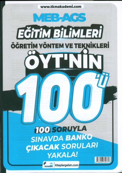 MEB-AGS Eğitim Bilimleri Öğretim Yöntem ve Teknikleri ÖYT'nin 100ü Soru Bankası TKM Akademi ANKA Fotokopi