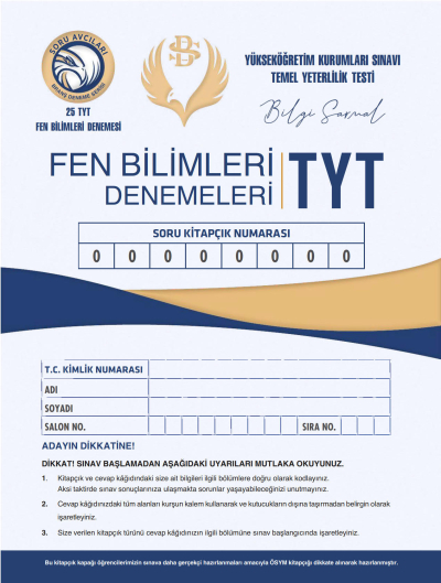 TYT FEN BİLİMLERİ DENEMELERİ 25*20 ANKA Fotokopi