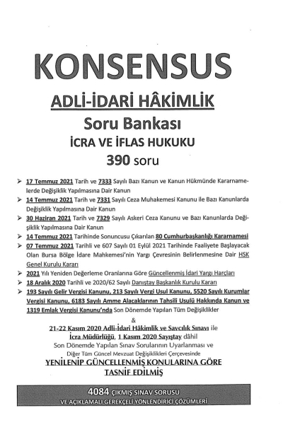 KONSENSUS ADLİ İDARİ HAKİMLİK SORU BANKASI İCRA VE İFLAS HUKUKU ANKA Fotokopi