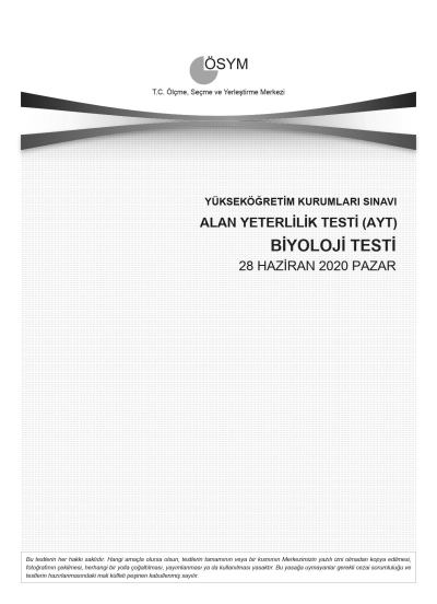 BİYOLOJİ SON 11 YIL ÇIKMIŞ SORULAR (AYT) (2020 DAHİL) ANKA Fotokopi
