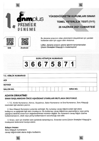 TYT Premier 5 Deneme Seti ANKA Fotokopi