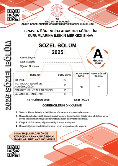 2025 LGS Sınav Soruları (Sözel- Sayısal Beraber) ANKA Fotokopi