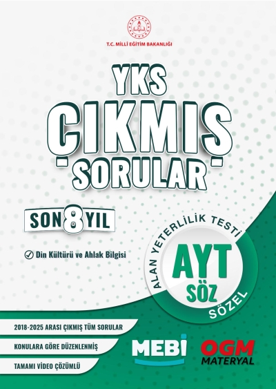 YKS Çıkmış Sorular AYT Din Kültürü ve Ahlak Bilgisi Son 8 Yıl (2018-205) MEB OGM ANKA Fotokopi