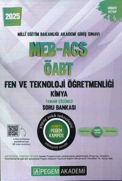 2025 MEB-AGS-ÖABT Fen ve Teknoloji Öğretmenliği Kimya Tamamı Çözümlü Soru Bankas Pegem Akademi Yayıncılık ANKA Fotokopi