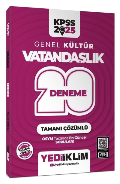 2025 KPSS Genel Kültür Vatandaşlık Tamamı Çözümlü 20 Deneme Yediiklim Yayınları