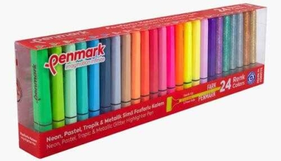 Penmark Fosforlu Kalem 24 Lü Süper Kutu 6 Neon+6 Pastel+6 Tropik+6 Simli ANKA Fotokopi