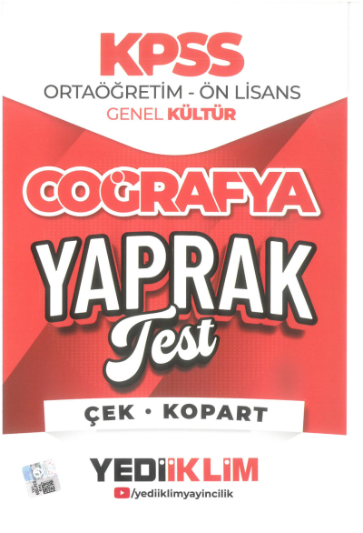 2026 KPSS Ortaöğretim-Önlisans Coğrafya Çek Kopart Yaprak Test Yediiklim Yayınları