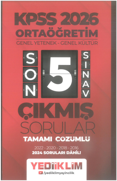 2026 Ortaöğretim Genel Yetenek - Genel Kültür Tamamı Çözümlü Son 5 Sınav Çıkmış Sorular 2024 Soruları Dahil Yediiklim Yayınları
