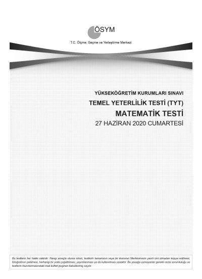 MATEMATİK SON 11 YIL ÇIKMIŞ SORULAR (TYT) (2020 DAHİL) ANKA Fotokopi