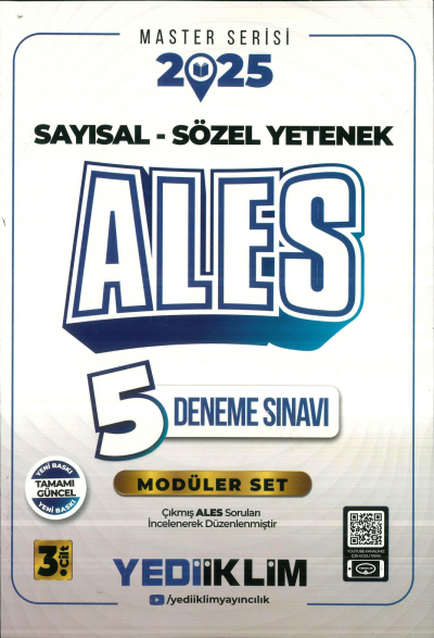 2025 ALES Sayısal-Sözel Yetenek 5 Deneme Sınavı Yediiklim Yayınları